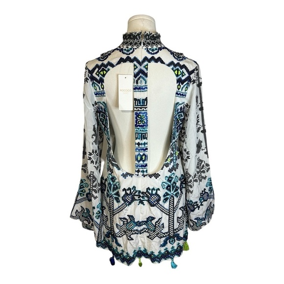 ROCOCO SAND 100% Silk Mini Dress Tassels Open Back size M Ruffles Vacation Party - Picture 3 of 13